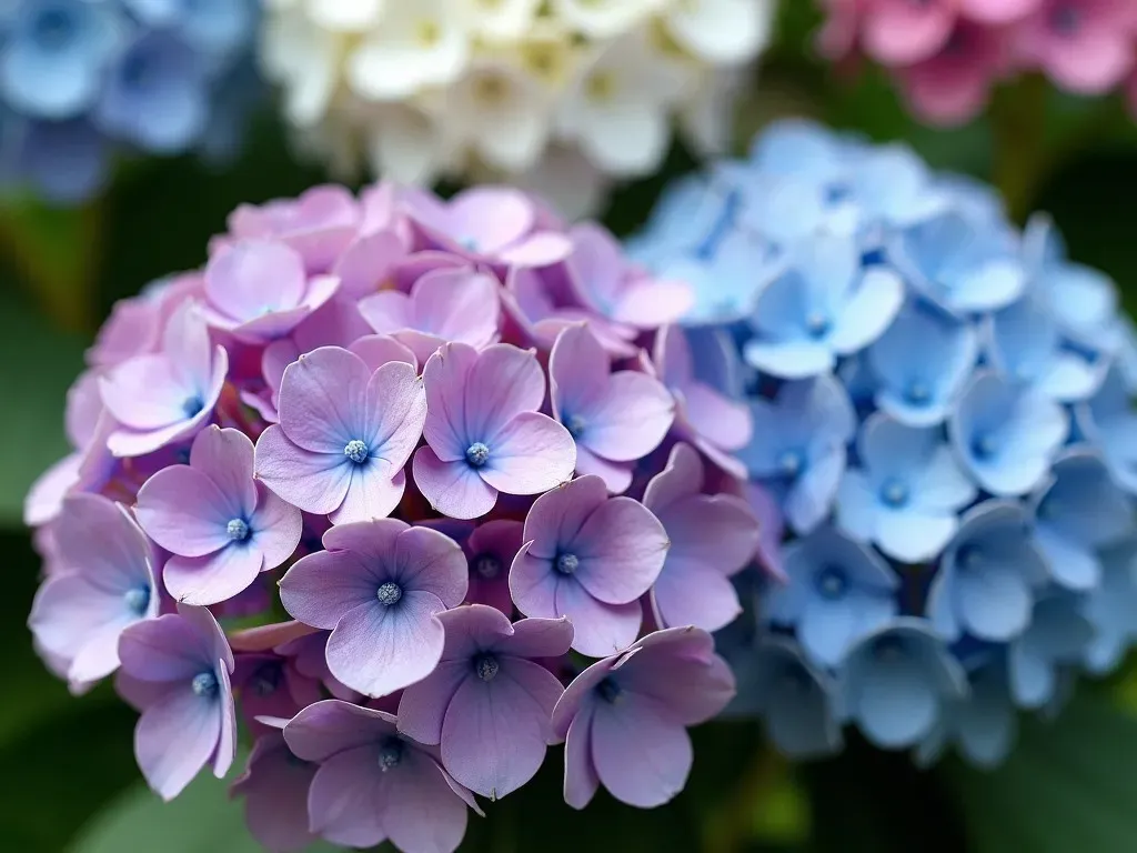 Different colors of Hydrangeas