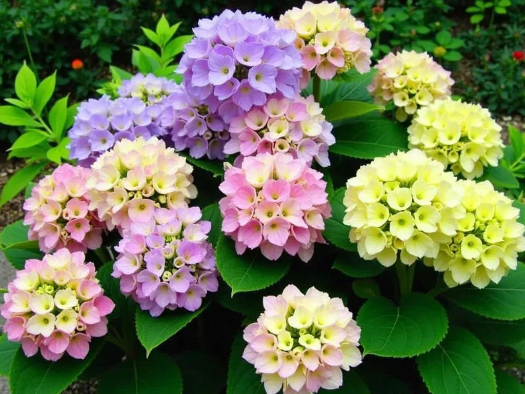 Different varieties of hydrangeas