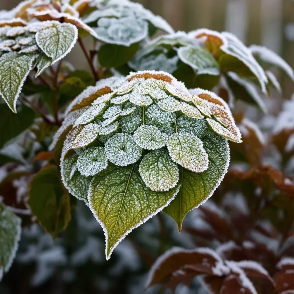 Frost Damage on Hydrangea Leaves