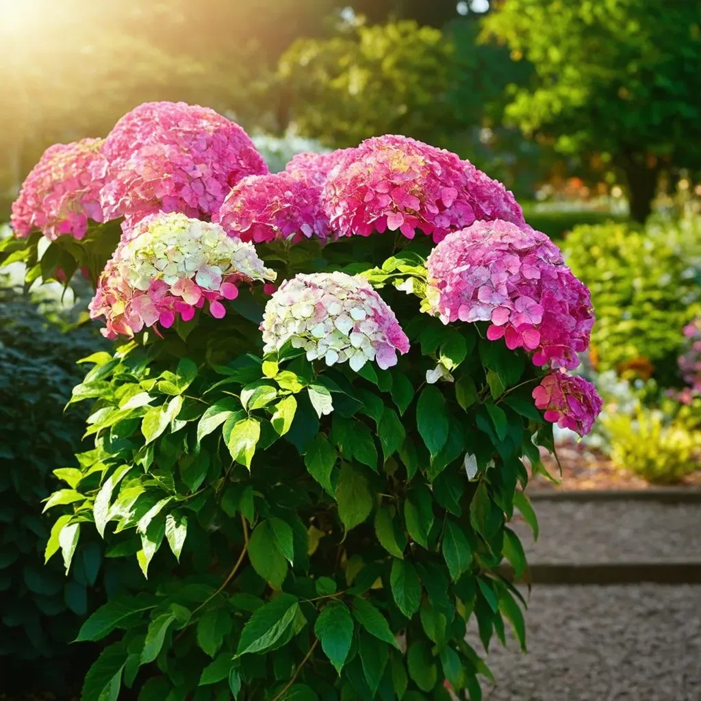 Healthy Flare Hydrangea shrub with blooming flowers