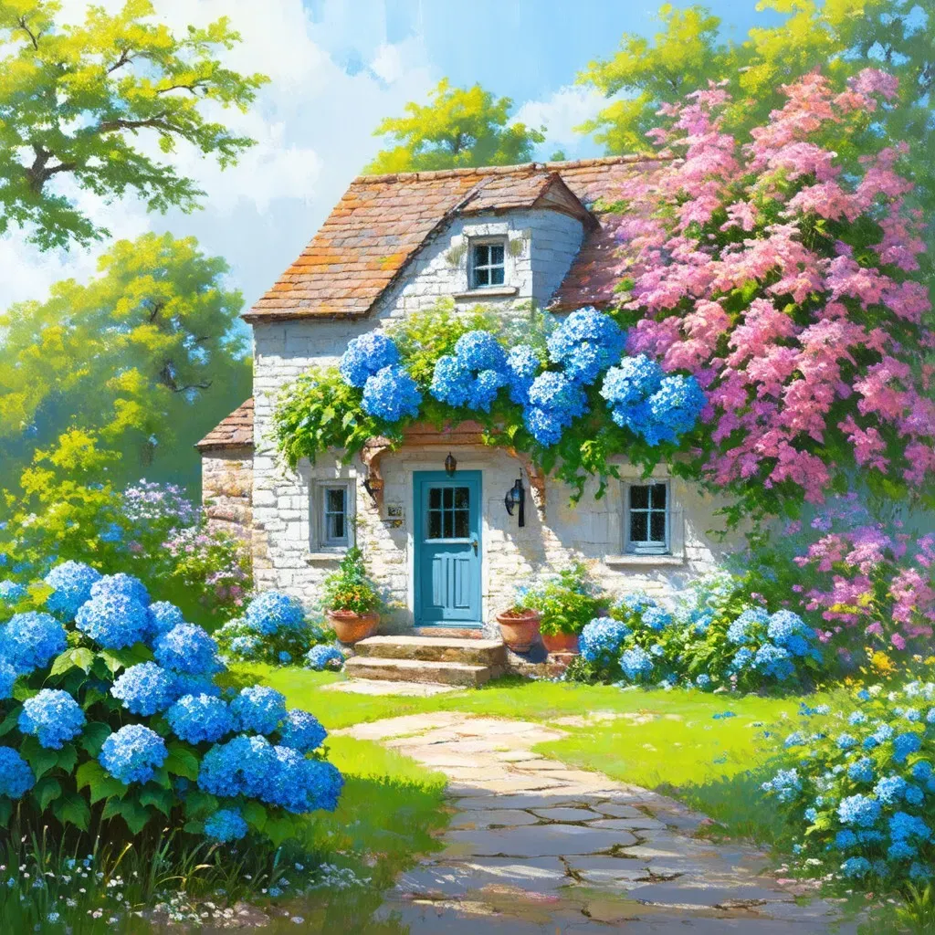 Hydrangeas planted by a house