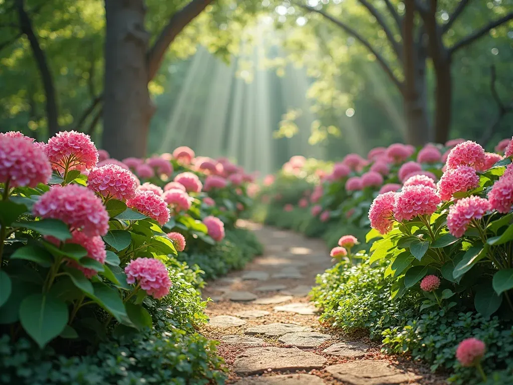 Landscape Design with Pink Hydrangeas