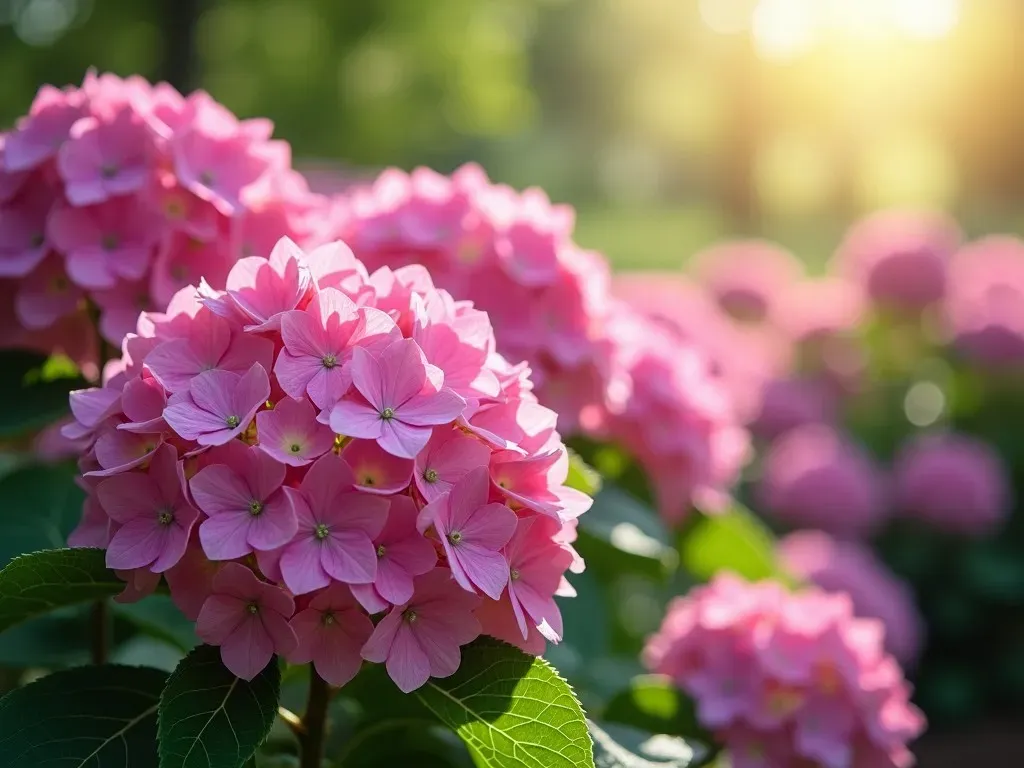 Pink Hydrangeas in Garden