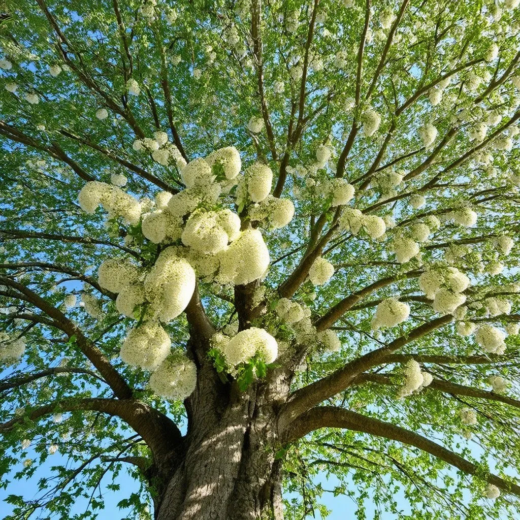 Tree with cone shaped white flowers